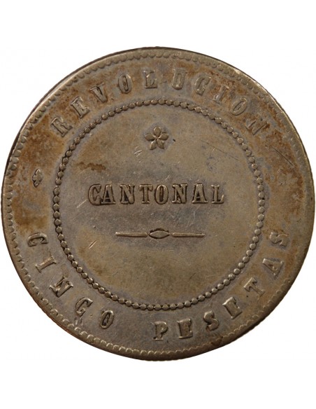 ESPAGNE, REVOLUTION CANTONALE - 5 PESETAS ARGENT 1873