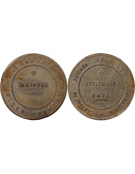 ESPAGNE, REVOLUTION CANTONALE - 5 PESETAS ARGENT 1873