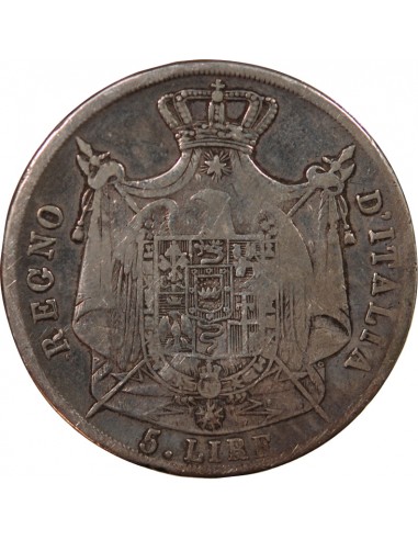 ITALIE, NAPOLEON Ier - 5 LIRE ARGENT 1811 M MILAN