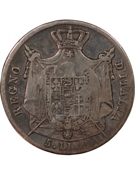 ITALIE, NAPOLEON Ier - 5 LIRE ARGENT 1811 M MILAN
