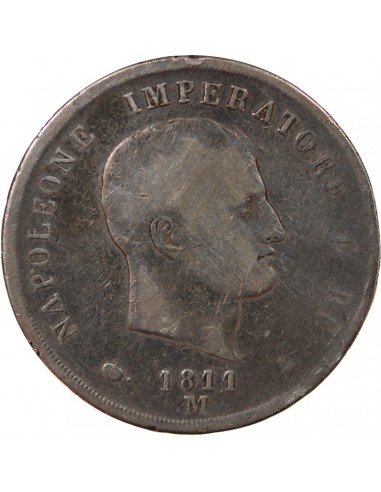 ITALIE, NAPOLEON Ier - 5 LIRE ARGENT 1811 M MILAN