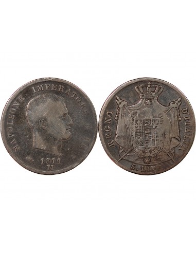 ITALIE, NAPOLEON Ier - 5 LIRE ARGENT 1811 M MILAN