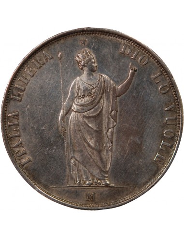 ROYAUME DE LOMBARDIE, GOUVERNEMENT PROVISOIRE - 5 LIRE ARGENT 1848 M MILAN