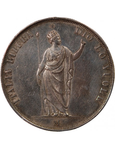 ROYAUME DE LOMBARDIE, GOUVERNEMENT PROVISOIRE - 5 LIRE ARGENT 1848 M MILAN