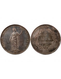 ROYAUME DE LOMBARDIE, GOUVERNEMENT PROVISOIRE - 5 LIRE ARGENT 1848 M MILAN
