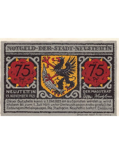 ALLEMAGNE, NEUSTETTIN - 75 PFENNIG 1922