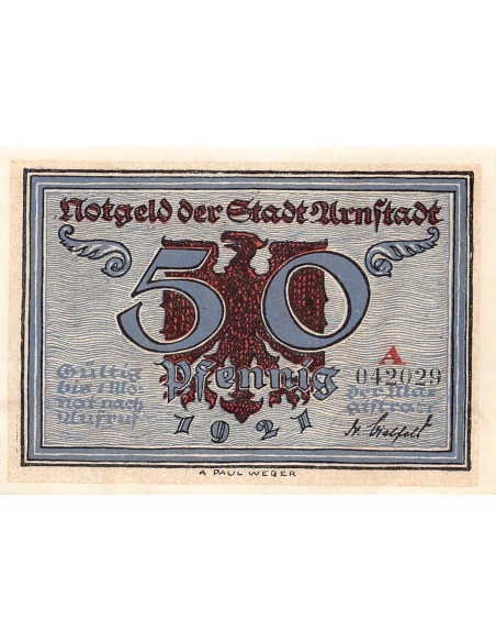 ALLEMAGNE, ARNSTADT - 50 PFENNIG 1921