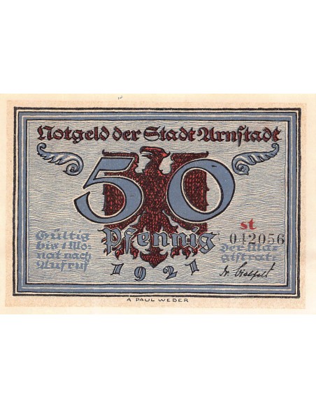 ALLEMAGNE, ARNSTADT - 50 PFENNIG 1921