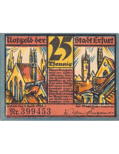 ALLEMAGNE, ERFURT - 25 PFENNIG 1921