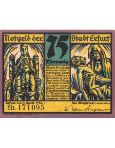 ALLEMAGNE, ERFURT - 75 PFENNIG 1921