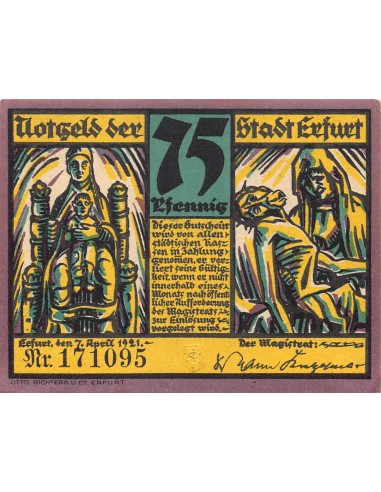 ALLEMAGNE, ERFURT - 75 PFENNIG 1921