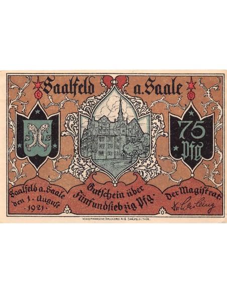 ALLEMAGNE, SAALFELD A. SAALE - 75 PFENNIG 1921