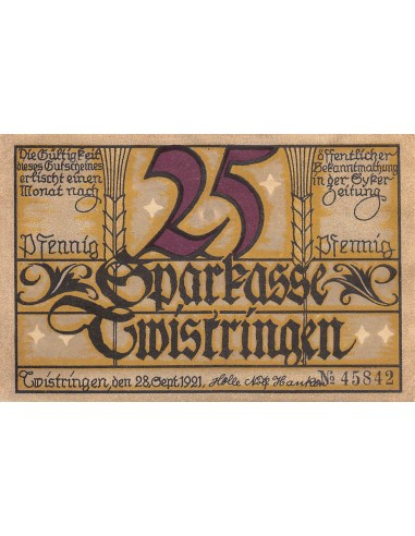 ALLEMAGNE, TWISTRINGEN - 25 PFENNIG 1921
