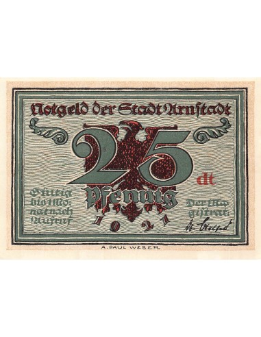 ALLEMAGNE, ARNSTADT - 25 PFENNIG 1921