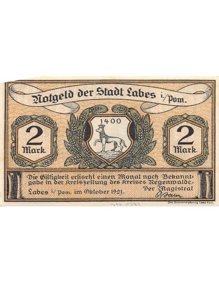 ALLEMAGNE, LABES - 2 MARK 1921