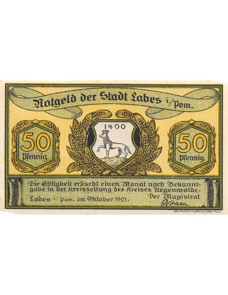 ALLEMAGNE, LABES - 50 PFENNIG 1921