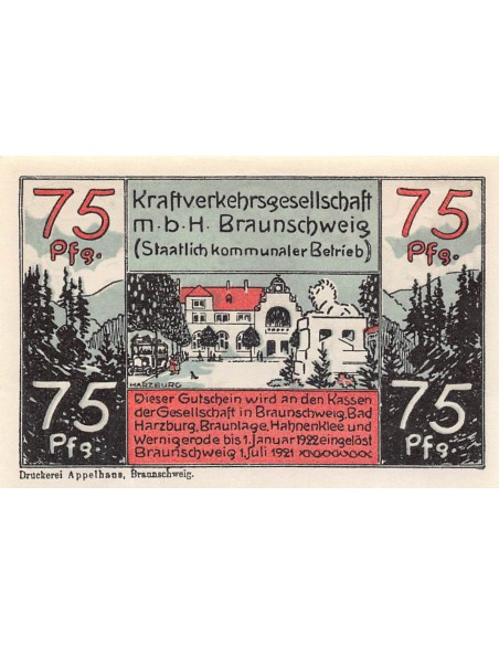 ALLEMAGNE, BRAUNSCHWEIG - 75 PFENNIG 1921
