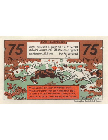 ALLEMAGNE, BAD HARZBURG - 75 PFENNIG 1921