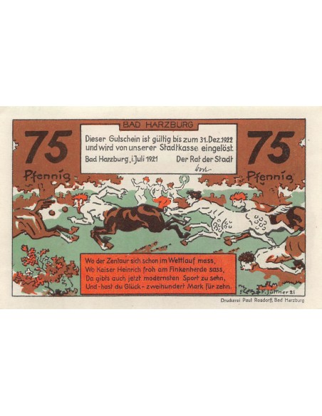 ALLEMAGNE, BAD HARZBURG - 75 PFENNIG 1921