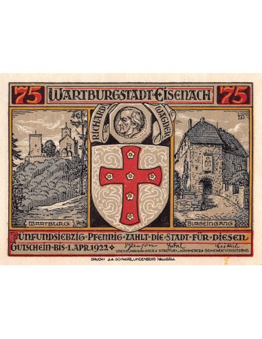 ALLEMAGNE, EISENACH - 75 PFENNIG 1922