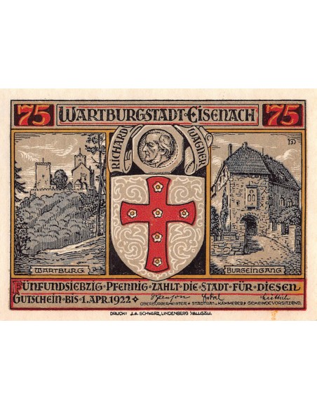 ALLEMAGNE, EISENACH - 75 PFENNIG 1922