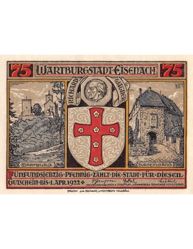 ALLEMAGNE, EISENACH - 75 PFENNIG 1922