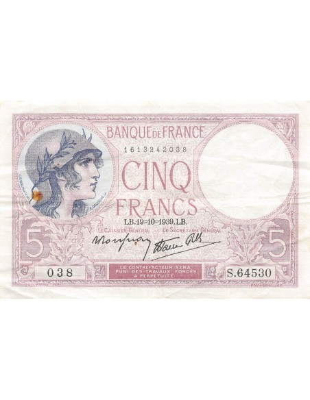 FRANCE - 5 FRANCS VIOLET 19/10/1939 SERIE S.64530