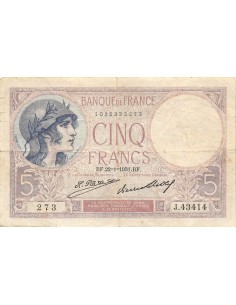 FRANCE - 5 FRANCS VIOLET 22/01/1931 SERIE J.43414