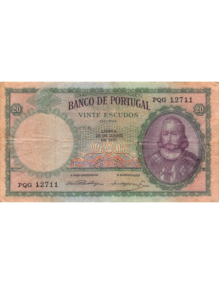 PORTUGAL, LUIZ DE MENEZEZ - 20 ESCUDOS 1951