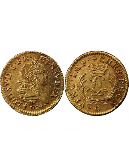 LOUIS XV - LOUIS D'OR MIRLITON AUX PALMES LONGUES 1724 O RIOM