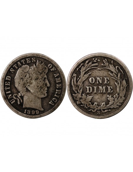 USA - 10 CENTS ARGENT "Barber Dime" 1899 SAN FRANCISCO