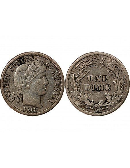 USA - 10 CENTS ARGENT "Barber Dime" 1912 DENVER