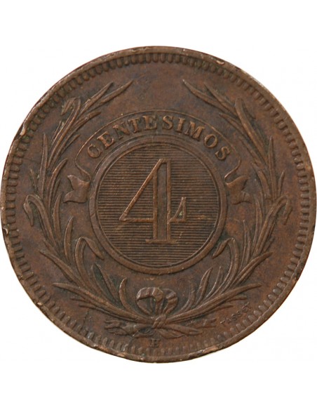 URUGUAY - 4 CENTESIMOS 1869 H HEATON