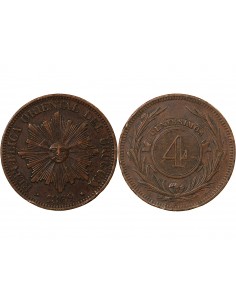 URUGUAY - 4 CENTESIMOS 1869 H HEATON 2