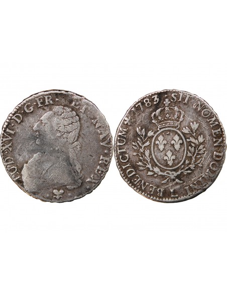 LOUIS XVI - ÉCU ARGENT AUX BRANCHES D'OLIVIER 1783 L BAYONNE