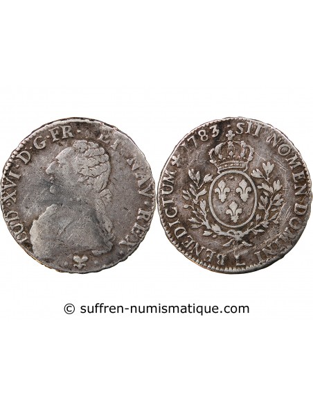 LOUIS XVI - ÉCU ARGENT AUX BRANCHES D'OLIVIER 1783 L BAYONNE