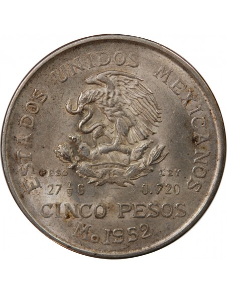 MEXIQUE, HIDALGO - 5 PESOS ARGENT 1952 MEXICO