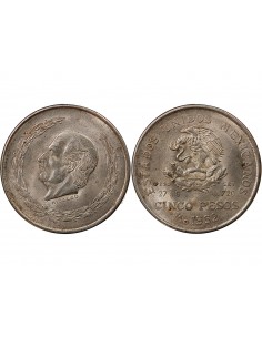 MEXIQUE, HIDALGO - 5 PESOS ARGENT 1952 MEXICO 2