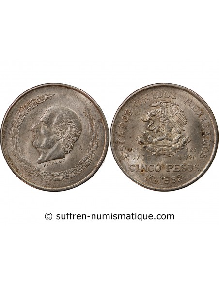 MEXIQUE, HIDALGO - 5 PESOS ARGENT 1952 MEXICO