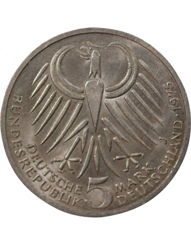 ALLEMAGNE - 5 MARK ARGENT 1975 J HAMBOURG - FRIEDRICH EBERT