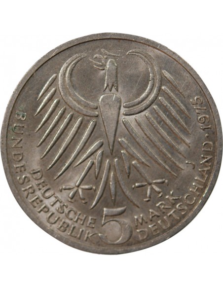 ALLEMAGNE - 5 MARK ARGENT 1975 J HAMBOURG - FRIEDRICH EBERT