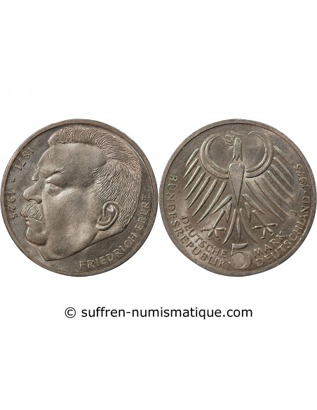 ALLEMAGNE - 5 MARK ARGENT 1975 J HAMBOURG - FRIEDRICH EBERT