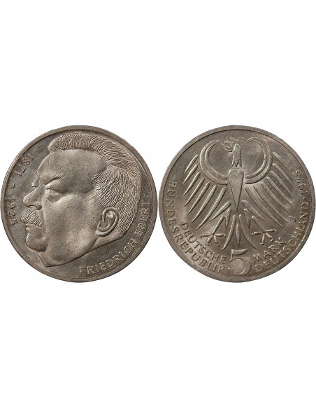 ALLEMAGNE - 5 MARK ARGENT 1975 J HAMBOURG - FRIEDRICH EBERT