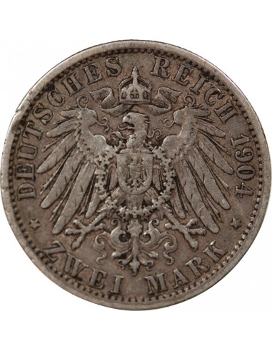 ALLEMAGNE, PRUSSE, WILHELM II - 2 MARK ARGENT 1904 A BERLIN