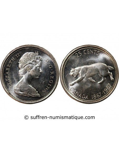 CANADA, ELIZABETH II - 25 CENTS ARGENT 1967