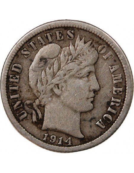 USA - 10 CENTS ARGENT "Barber Dime" 1914 PHILADELPHIE