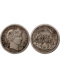 USA - 10 CENTS ARGENT "Barber Dime" 1914 PHILADELPHIE 2