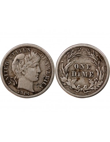 USA - 10 CENTS ARGENT "Barber Dime" 1914 PHILADELPHIE