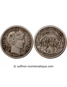 USA - 10 CENTS ARGENT "Barber Dime" 1914 PHILADELPHIE