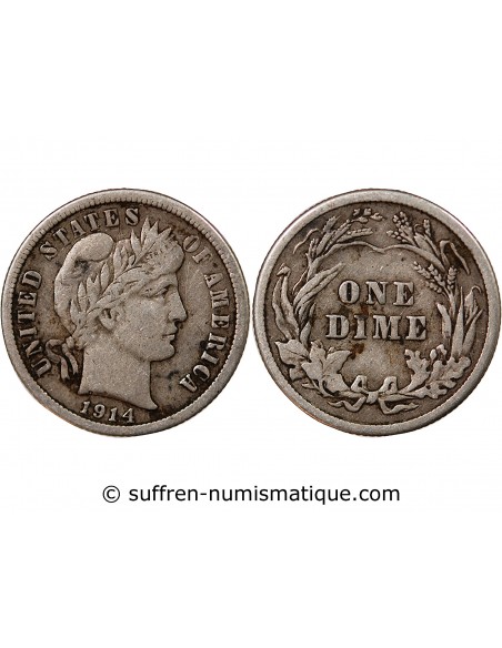 USA - 10 CENTS ARGENT "Barber Dime" 1914 PHILADELPHIE
